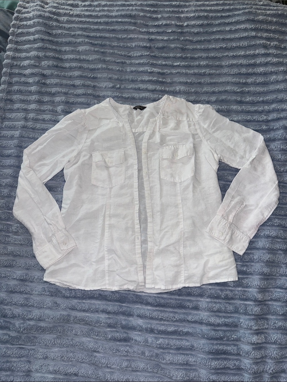 3 For $25 Denver Hayes White Linen-Blend Button-Up Top